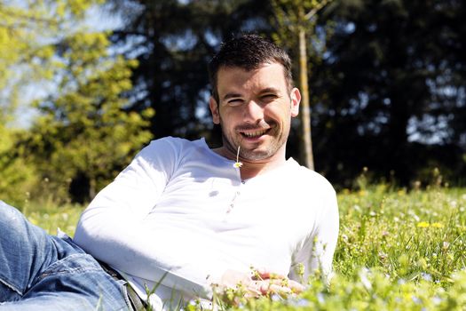 handsome man on the grass in a park