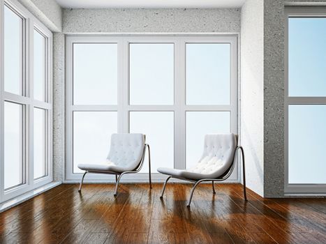 Room with two  chairs near the window