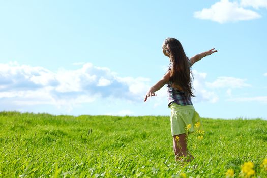 summer woman fly in blue sky