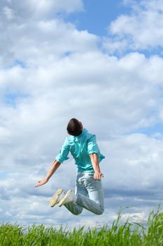 man jump in the blue sky