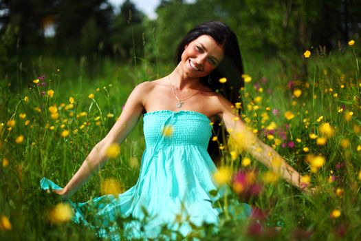 nature love woman on flower field
