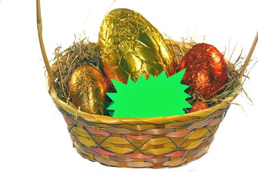 Easter eggs in basket with space for message