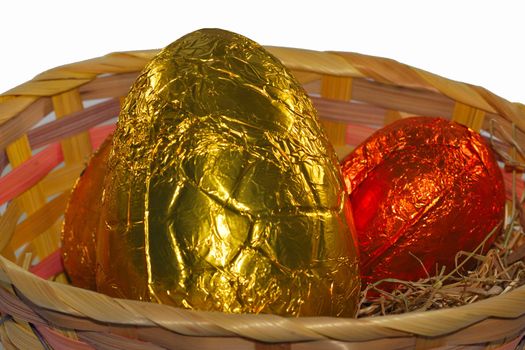 chocolate easter eggs in basket