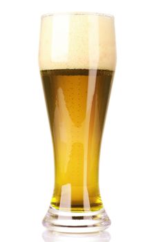 Frosty glass of light beer isolated on a white background