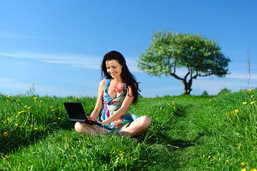 laptop work in green grass field