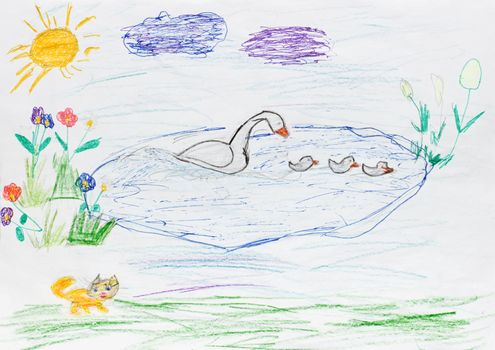children painting - goose family