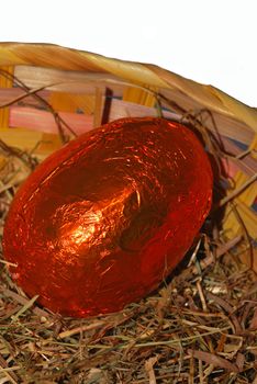 easter egg in basket over hay