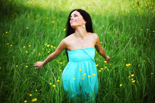 beautiful woman on flower field
