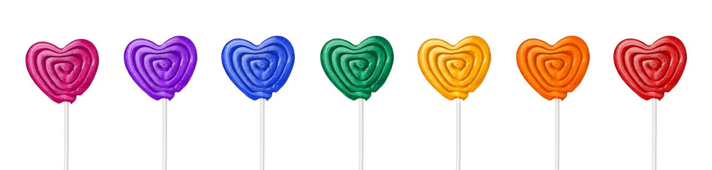  colorful heart shape lollipop on white background