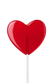 red heart-lollipop isolated on white