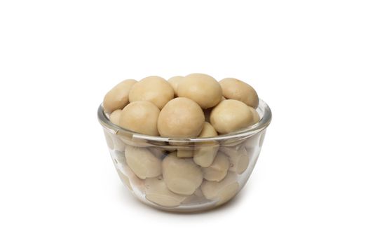 A small dish of tasty canned sliced mushrooms.