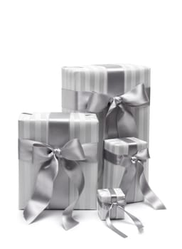 Black and white gift boxes isolated on white background