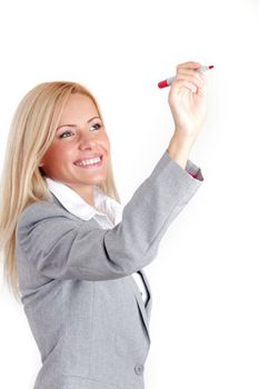 business woman draws on the glass