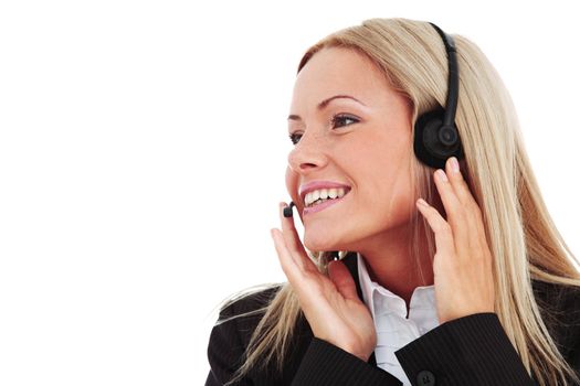  business woman speak with headset