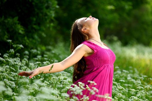 woman outdoor feel natural freedom