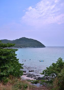 Si Chang island, chonburi, Thailand. Travel by sea. Sea and sky blue colors. 