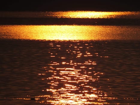 A backgrond of the water in a lake reflecting the bright golden sunlight.                               