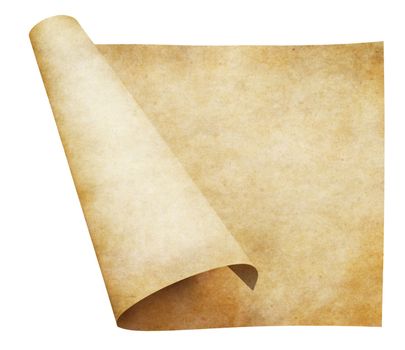 old parchment paper scroll isolated on white background