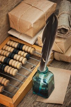 Still Life in a warehouse with  abacus in old-style