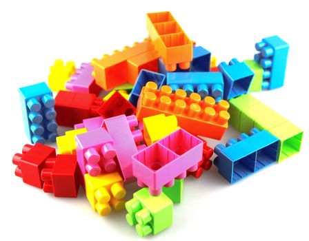 Plastic building blocks on a white background