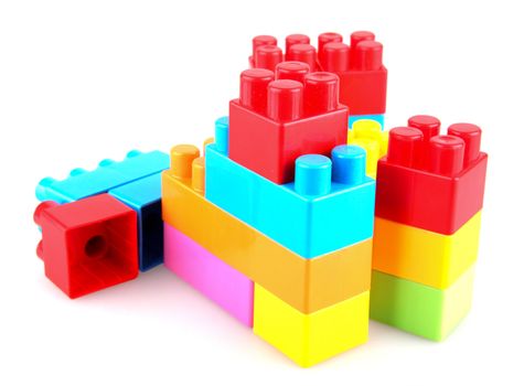 Plastic building blocks on a white background