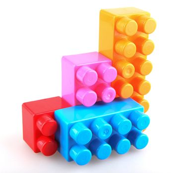 Plastic building blocks on a white background