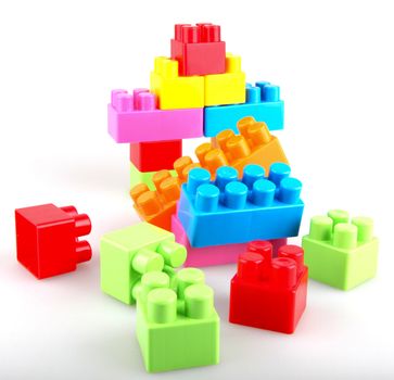 Plastic building blocks on a white background