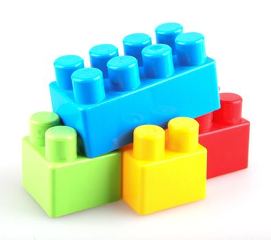 Plastic building blocks on a white background