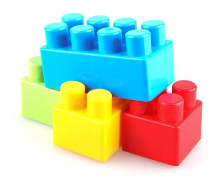 Plastic building blocks on a white background
