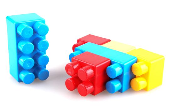 Plastic building blocks on a white background