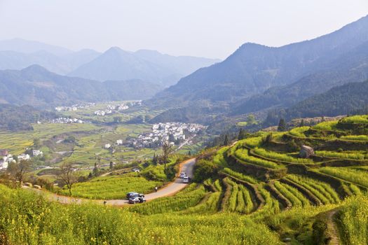 Rural landscape in Wuyuan, Jiangxi Province, China.