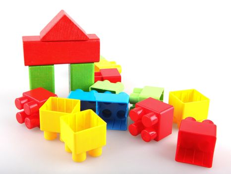 Plastic building blocks on a white background