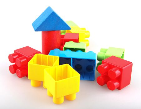 Plastic building blocks on a white background