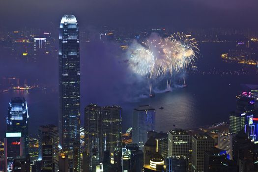 HONG KONG - FEBRUARY 11, Hong Kong Chinese New Year Fireworks at Victoria Harbour, Hong Kong on 11 February, 2013. It is the celebration of year of snake and lasts for 30 minutes.