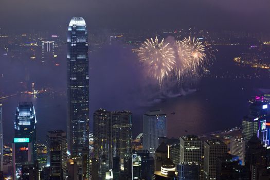 HONG KONG - FEBRUARY 11, Hong Kong Chinese New Year Fireworks at Victoria Harbour, Hong Kong on 11 February, 2013. It is the celebration of year of snake and lasts for 30 minutes.