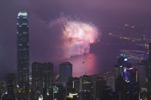 HONG KONG - FEBRUARY 11, Hong Kong Chinese New Year Fireworks at Victoria Harbour, Hong Kong on 11 February, 2013. It is the celebration of year of snake and lasts for 30 minutes.