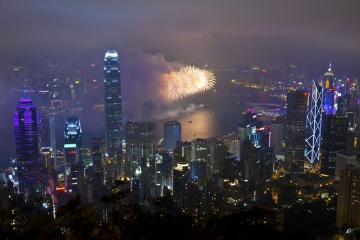 HONG KONG - FEBRUARY 11, Hong Kong Chinese New Year Fireworks at Victoria Harbour, Hong Kong on 11 February, 2013. It is the celebration of year of snake and lasts for 30 minutes.