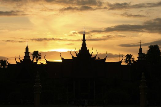 Silhouette of National Museum of Cambodia at sunset, Phnom Penh