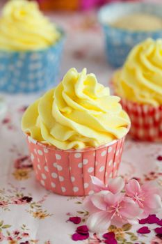 Yellow cupcakes with lemon buttercream