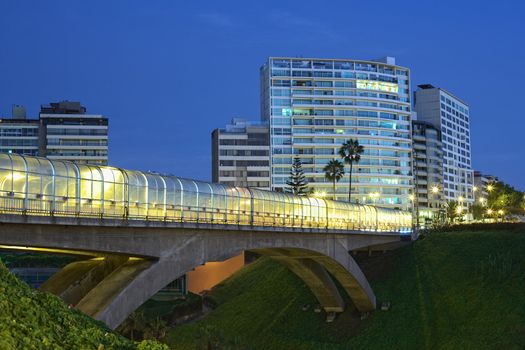 E. Villena Rey Bridge in Miraflores, Lima, Peru in the evening