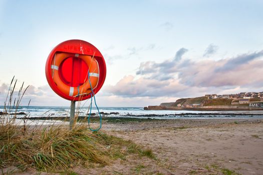 An emergency floatation device at a beach in Scotland