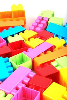 Plastic building blocks on a white background