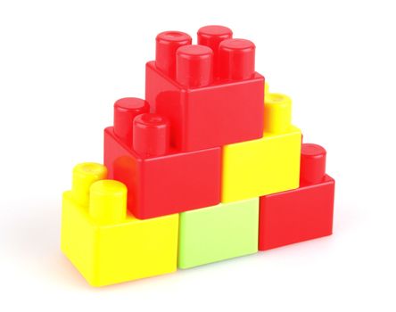 Plastic building blocks on a white background