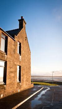 A seaside house in Burghead, Scotland in the winter sunshine