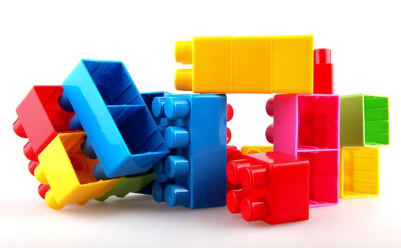 Plastic building blocks on a white background