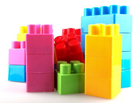 Plastic building blocks on a white background