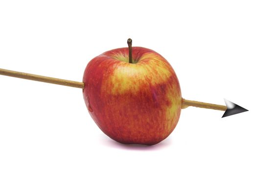 An arrow shot through a red apple