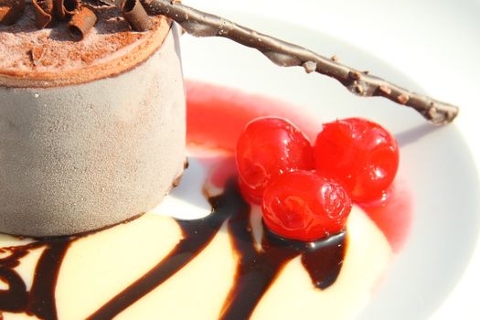 Chocolate icecream with a frost sour cherry cream