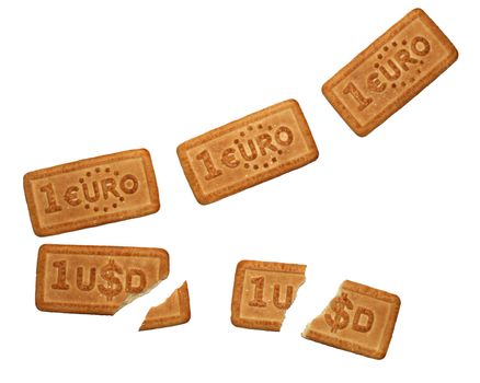 Dollar and euro chart made of biscuits