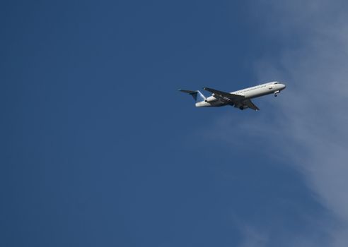 The fly of travel aeroplane into the sky